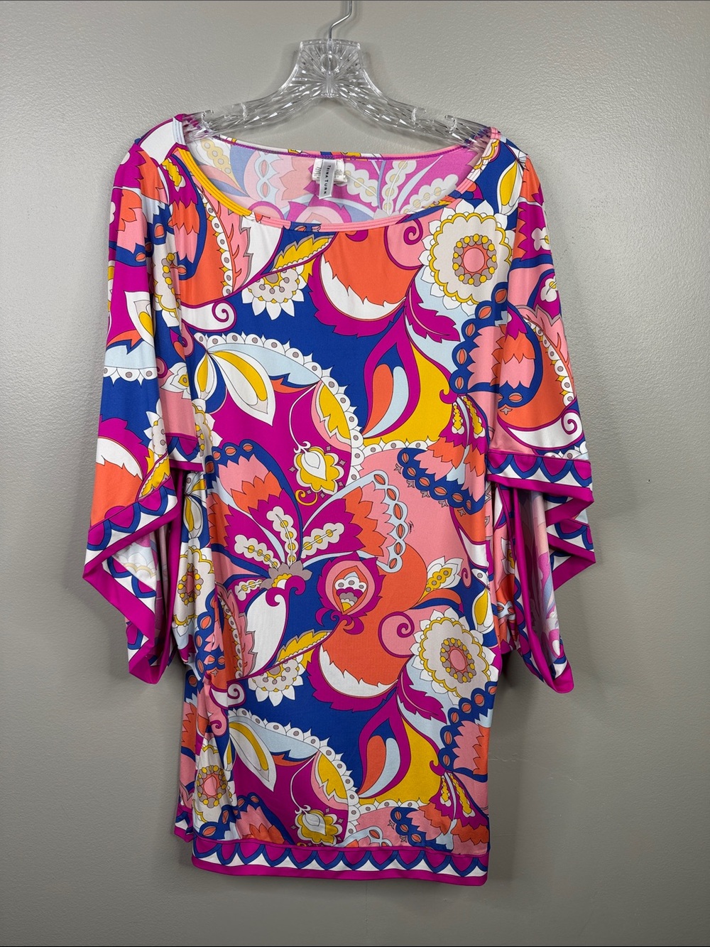 Trina Turk Sevilla Multi Floral Paisley Tunic Swim Cover Up Butterfly Sleeve M